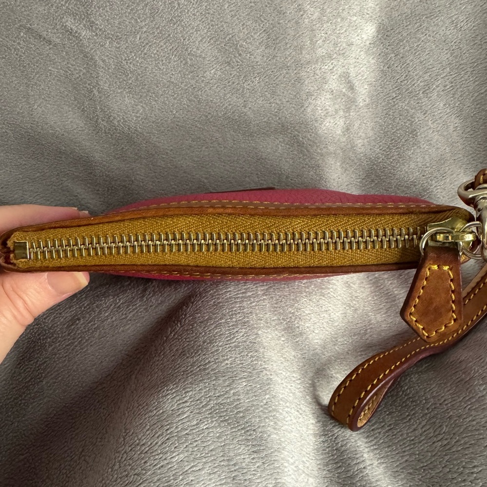 Dooney & Bourke Pink Leather Wristlet with Brown Trim - Picture 3 of 6